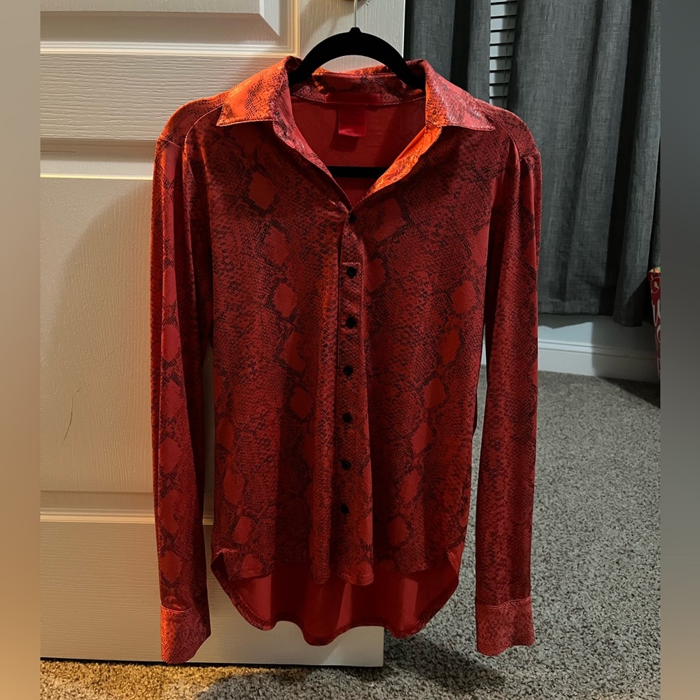 Red snakeskin cowgirl tuff rodeo shirt